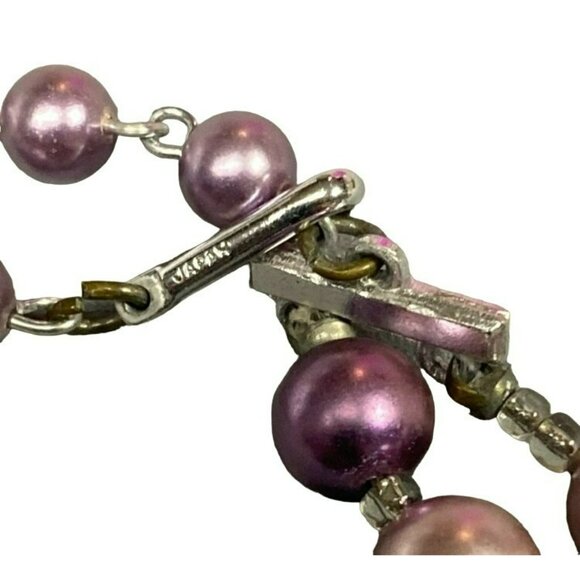 Vintage 1950s Signed Japan Double-Strand Purple & Pink Beaded Necklace - Picture 4 of 4